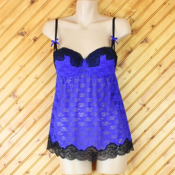 La SENZA Perfectly Me Babydoll Bra Small Blue Black Lace Lined Underwire B95 - Picture 7 of 7